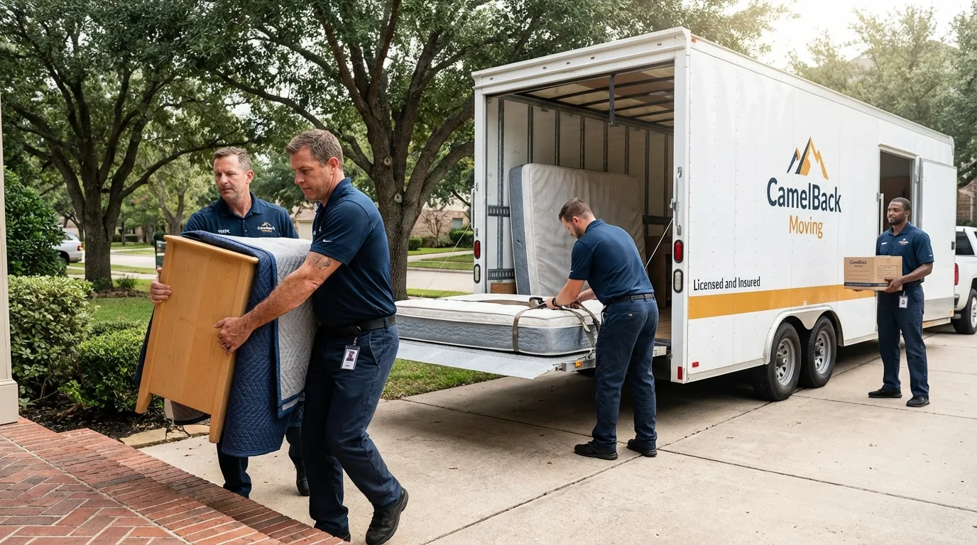 Crew loading residential truck for cross-state move from Laurel Hill, NC