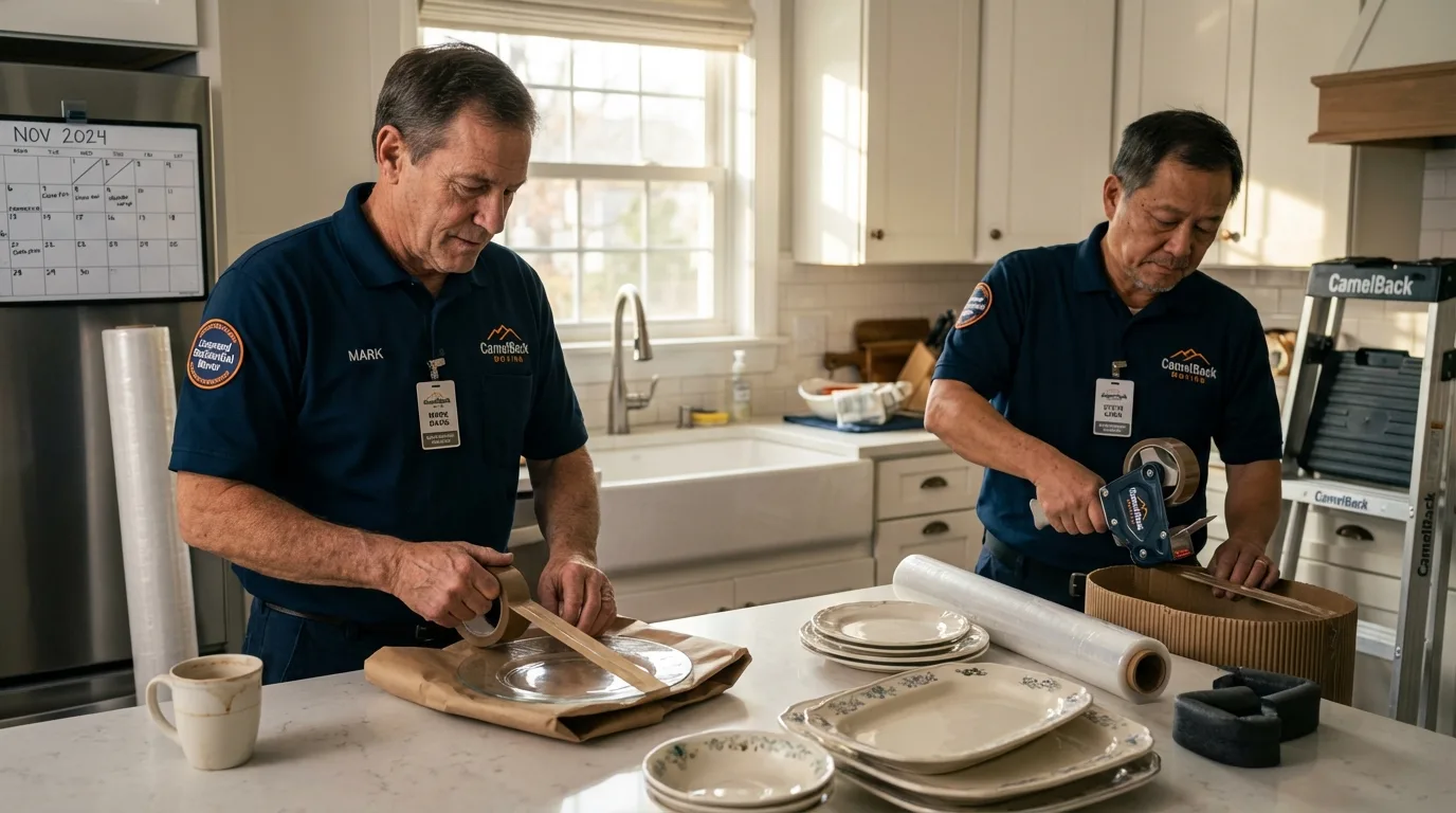 Professional crew packing kitchen dishware in Laurel Hill, NC